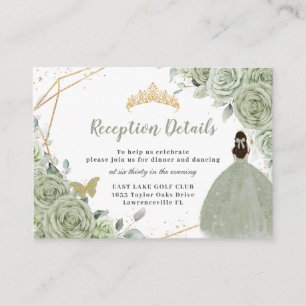 Carte D'accompagnement Sage Green Floral or Quinceañera Réception