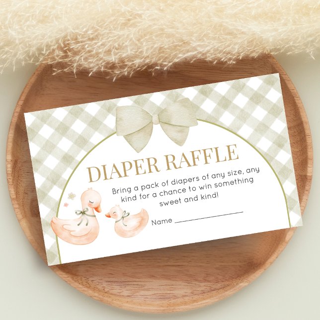 Carte D'accompagnement Sage Green Gingham Goose Shower Diaper Raffle (Silly Goose Baby Shower Diaper Raffle)