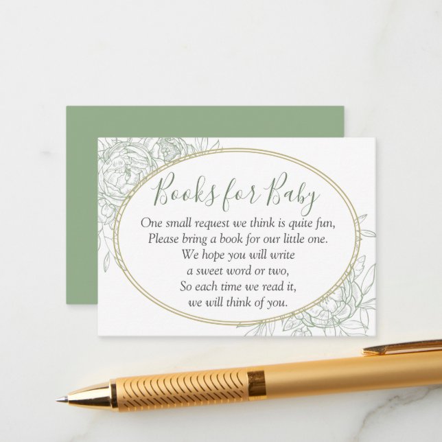 Carte D'accompagnement Sage Green & Gold Floral Baby shower Demande de ré (Devant/Arrière en situation)