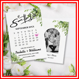 Carte D'accompagnement Sage Green Greenery Calendrier Mariage Enregistrer