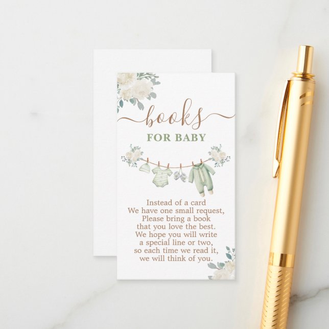 Carte D'accompagnement Sage Green Livres de Baby shower pour bébé (Devant/Arrière en situation)