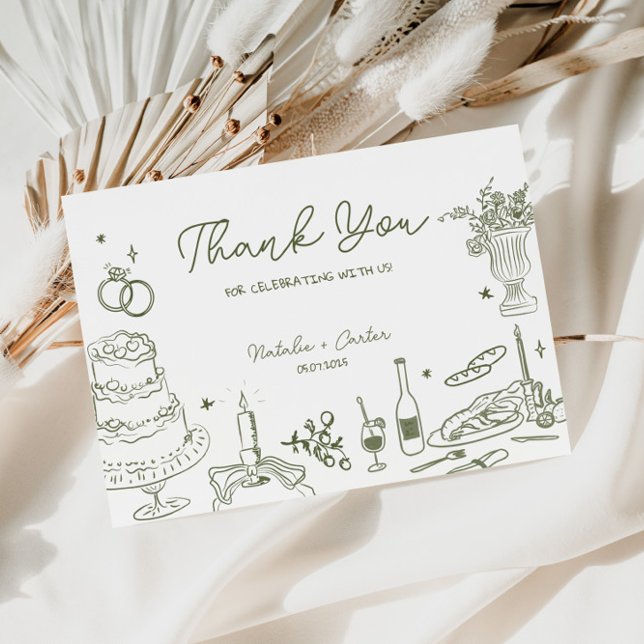Carte D'accompagnement Sage Green main tiré Merci Mariage Whimsical (Créateur téléchargé)