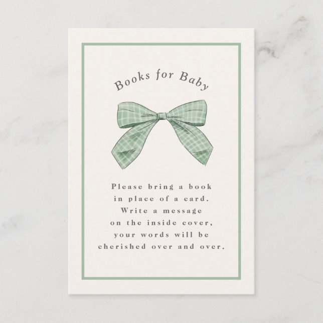 Carte D'accompagnement Sage Green Plaid Bow Élégant Baby shower (Devant)