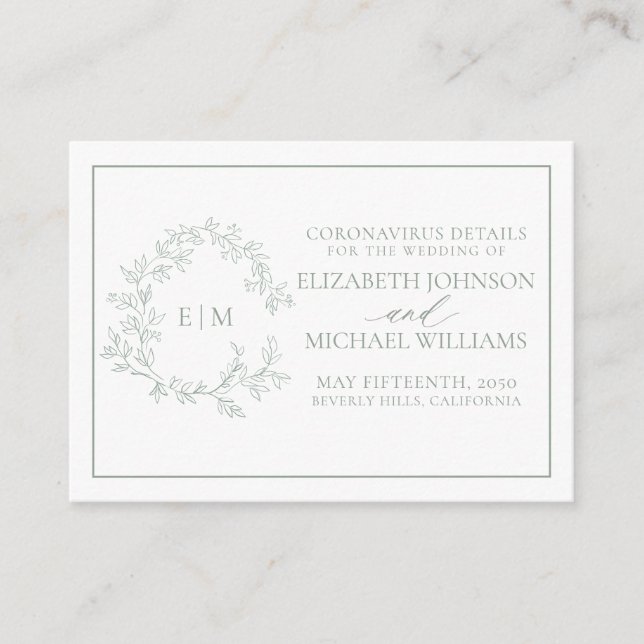 Carte D'accompagnement Sage Green Poirier Monogramme Coronavirus Détail (Devant)