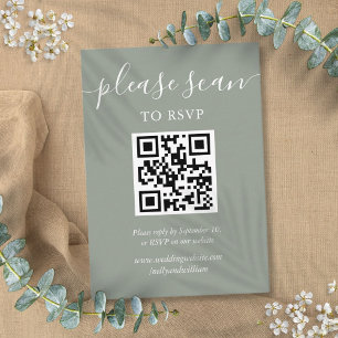 Carte D'accompagnement Sage Green Script Wedding RSVP QR Code