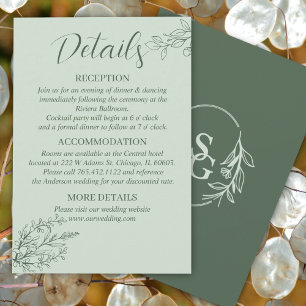 Carte D'accompagnement Sage Green Simple Boho Floral Détails du Mariage