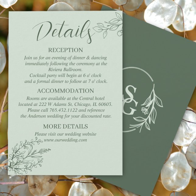 Carte D'accompagnement Sage Green Simple Boho Floral Détails du Mariage (Créateur téléchargé)