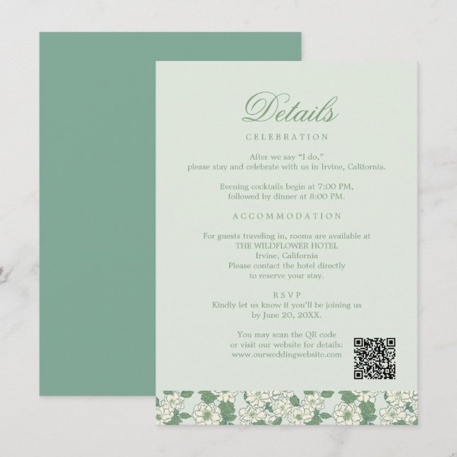 Carte D'accompagnement Sage Green Wedding Information Card (Devant / Derrière)