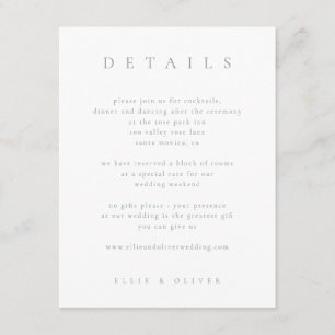 Carte D'accompagnement Sage Green & White Boho Détails Mariage Moderne