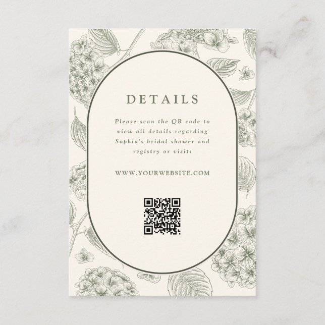 Carte D'accompagnement Sage Hydrangea Wedding Details QR Code  (Devant)