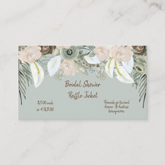 Carte D'accompagnement Sage Vert et crème Aquarelle Roses Enclôture Ca (Devant)