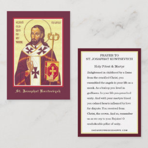 Carte D'accompagnement Saint Josaphat Kuntsevych Ukraine Prière religieus