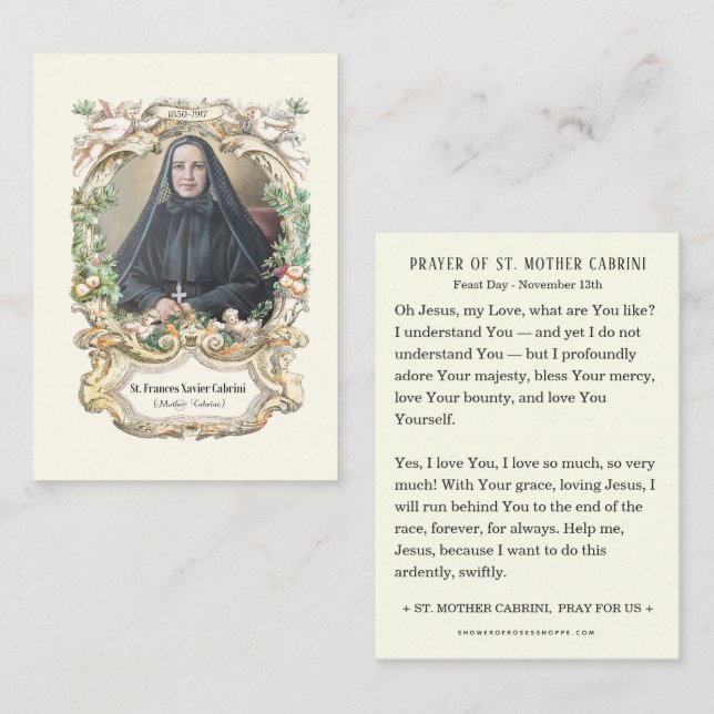 Carte D'accompagnement Sainte Mère Cabrini Catholique Prière religieuse r (Devant / Derrière)