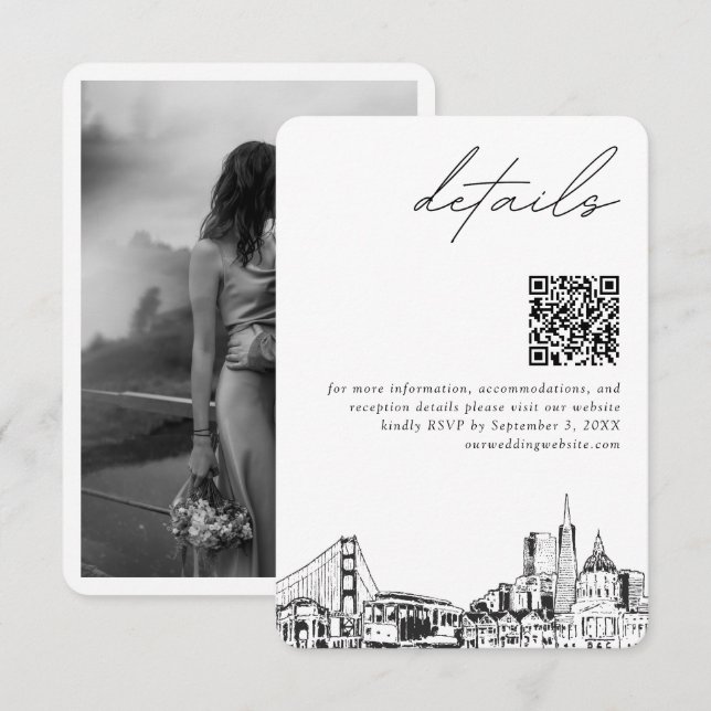 Carte D'accompagnement San Francisco Mariage Détails modernes QR Code (Devant / Derrière)