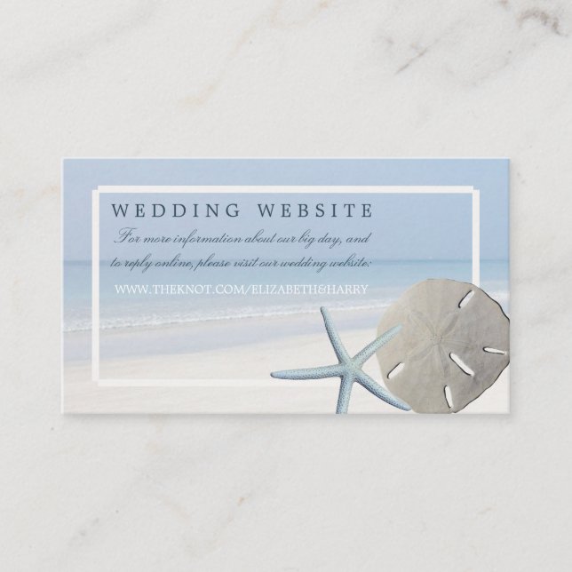 Carte D'accompagnement Sand Dollar et Starfish Beach Wedding Website (Devant)