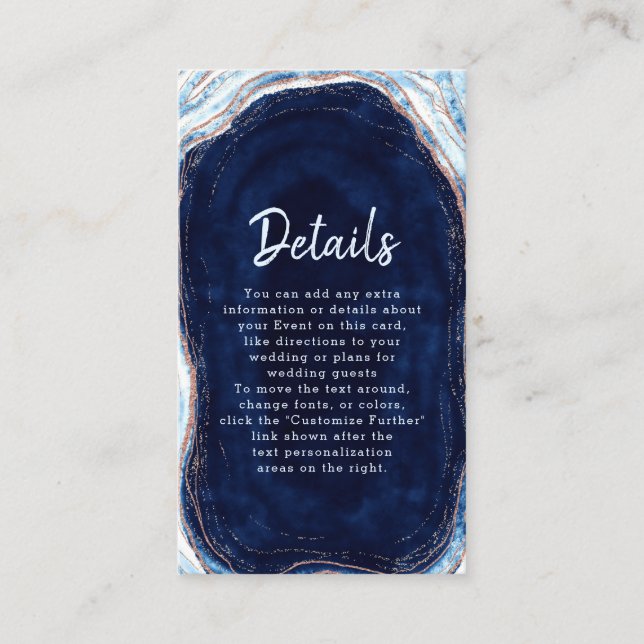 Carte D'accompagnement Sapphire Blue Rose Gold Geode Rock Détails du Mari (Devant)