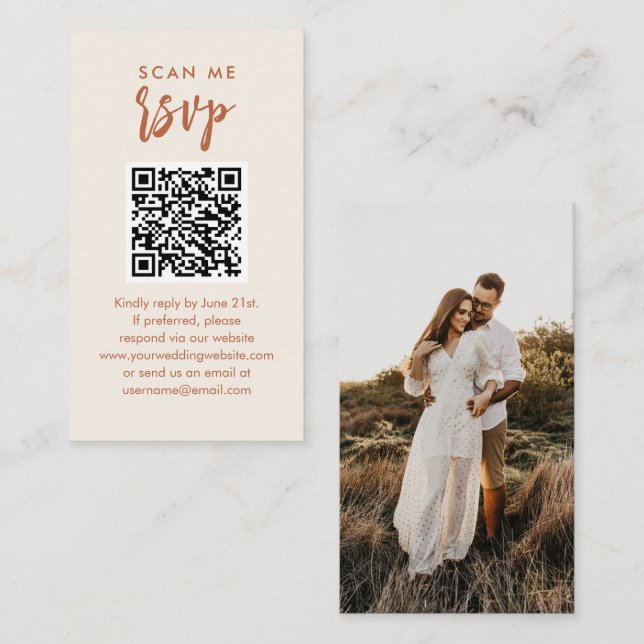 Carte D'accompagnement Scan Me RSVP Boho Desert Desert Mariage QR Code RS (Devant / Derrière)