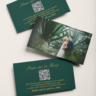 Carte D'accompagnement Scan Me RSVP Emerald Gold Mariage QR Code