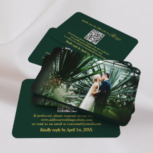 Carte D'accompagnement Scan Me RSVP QR Code Emerald Green Gold Mariage