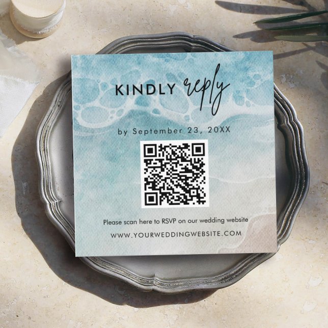 Carte D'accompagnement Scan QR code RSVP Beach Wedding Insert (Créateur téléchargé)