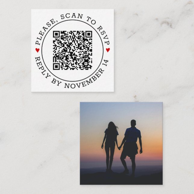 Carte D'accompagnement Scan QR code RSVP photo noir et blanc mariage En (Devant / Derrière)