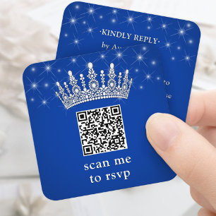 Carte D'accompagnement Scannez-moi le code QR RSVP Quinceañera Couronne B