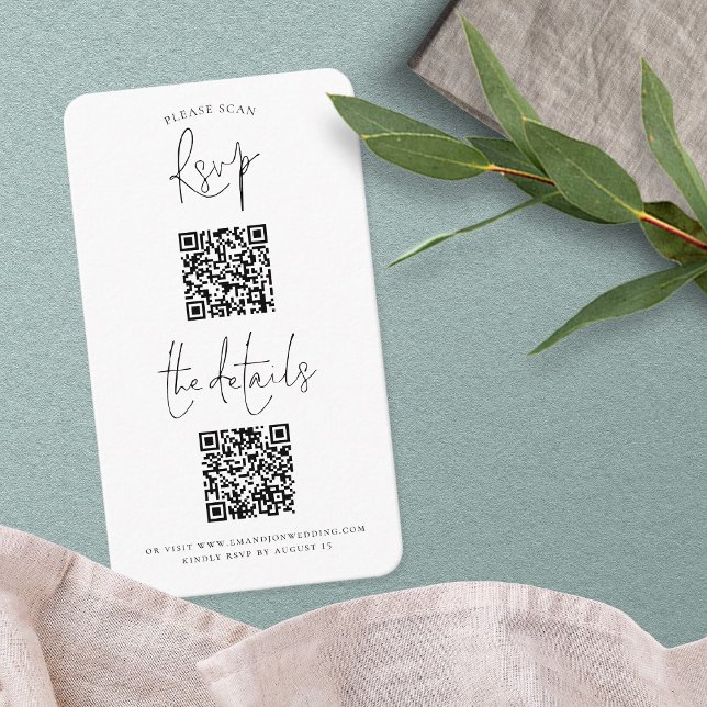 Carte D'accompagnement Script 2 QR Codes Détails du Mariage RSVP (Créateur téléchargé)