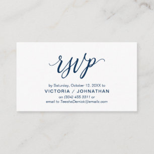 Carte D'accompagnement Script bleu marine esthétique, mariage RSVP répond
