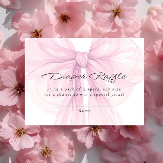 Carte D'accompagnement Script Blush Bow Diaper Raffle Insert (Créateur téléchargé)