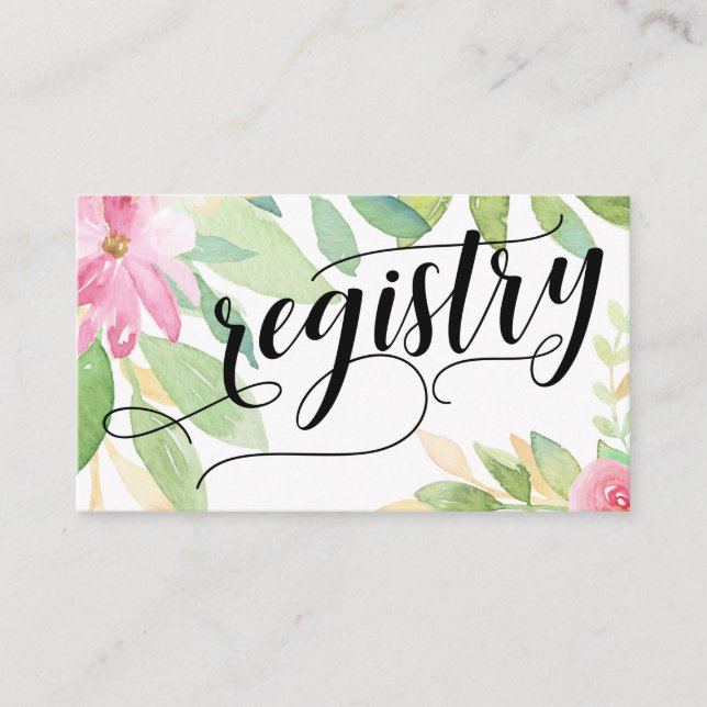 Carte D'accompagnement Script de registre nuptiale Fleurs d'aquarelle col (Devant)