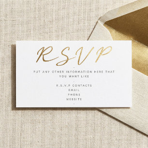 Carte D'accompagnement Script d'effet or, blanc RSVP