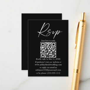Carte D'accompagnement Script d'encre de calligraphie QR mariage noir RSV