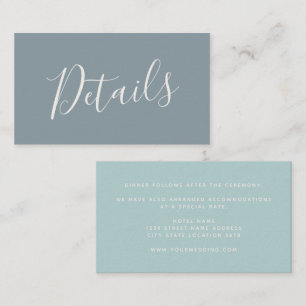 Carte D'accompagnement Script Dusty Blue Sea Glass Détails du Mariage