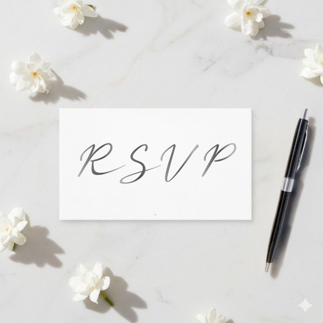Carte D'accompagnement Script effet noir et blanc, RSVP (Grey script R.S.V.P modern wedding enclosure card.)