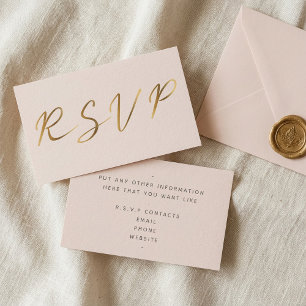 Carte D'accompagnement Script effet or, RSVP rose mariage