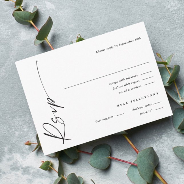Carte D'accompagnement Script élégant moderne Noir et Blanc Mariage RSVP (Créateur téléchargé)