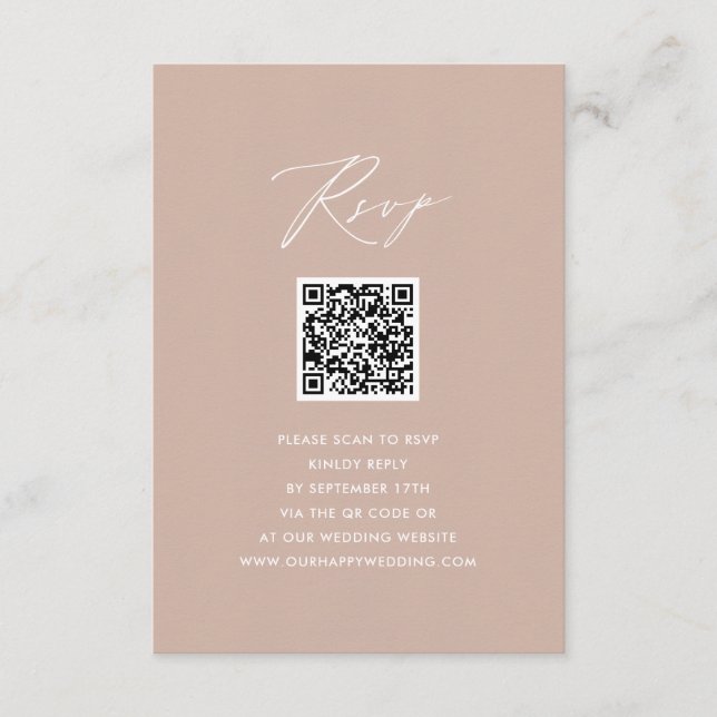 Carte D'accompagnement Script élégant rose vif Simple mariage QR RSVP (Devant)