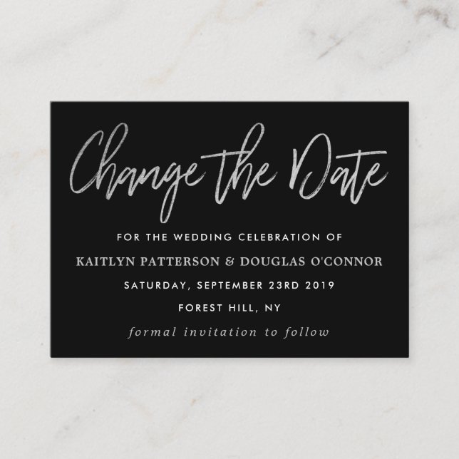 Carte D'accompagnement Script Foil Argent Moderne Modifier La Date (Devant)