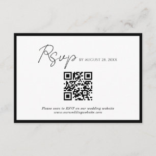 Carte D'accompagnement Script minimal Bordure noire QR Code Mariage Rsvp
