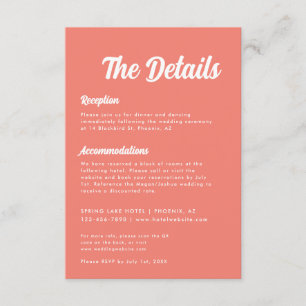 Carte D'accompagnement Script minimaliste moderne Coral rose Mariage Déta