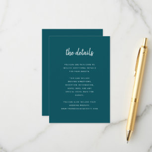 Carte D'accompagnement Script minimaliste moderne Détails Mariage Turquoi
