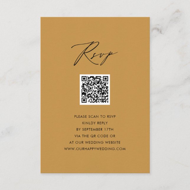 Carte D'accompagnement Script moderne Beige élégant QR Wedding RSVP (Devant)