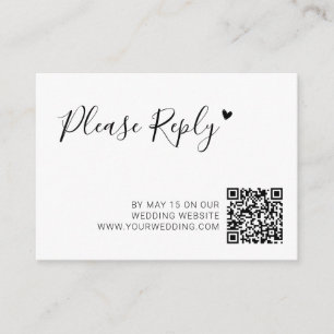 Carte D'accompagnement Script moderne Coeur QR Code Site Mariage RSVP