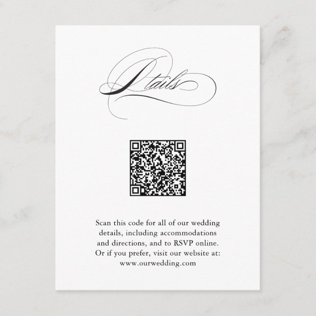 Carte D'accompagnement Script moderne élégant QR Code Détails du Mariage (Devant)