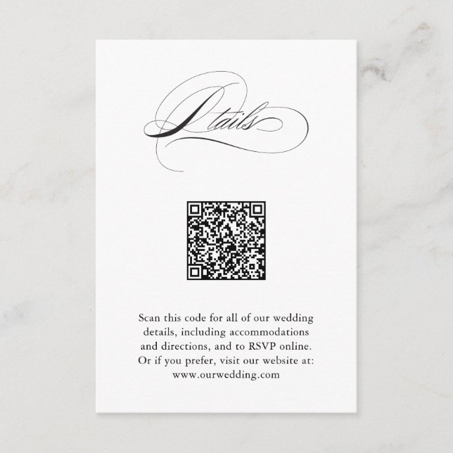 Carte D'accompagnement Script moderne élégant QR Code Détails du Mariage (Devant)