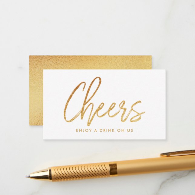 Carte D'accompagnement Script moderne Gold Foil "Chefs" Billet de boisson (Devant/Arrière en situation)