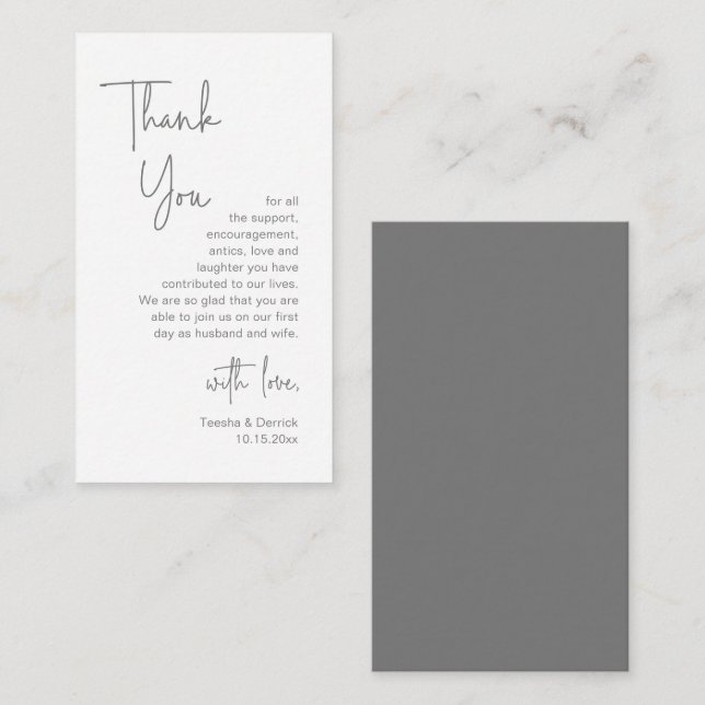 Carte D'accompagnement Script moderne gris foncé, Merci Mariage (Devant / Derrière)