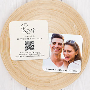 Carte D'accompagnement Script moderne QR Code Cream Wedding RSVP