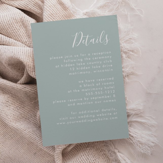 Carte D'accompagnement Script moderne Sea Glass Green Détails du Mariage (Créateur téléchargé)