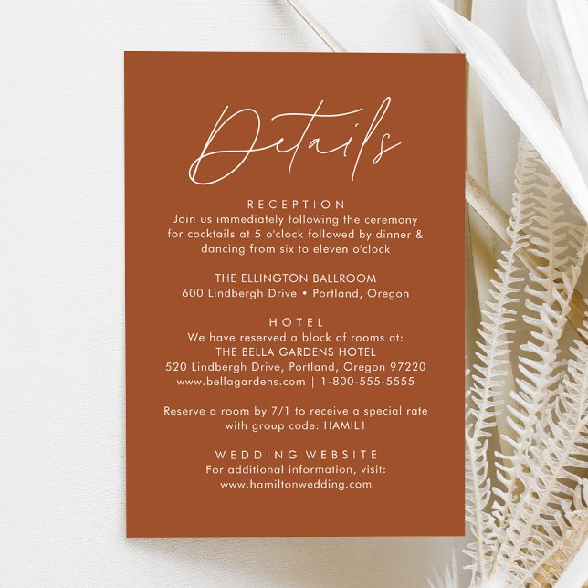 Carte D'accompagnement Script moderne Terracotta Détails du Mariage (Créateur téléchargé)